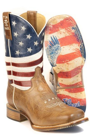 Tin Haul® Men's Brown/American Flag Freedom Square Toe Boots