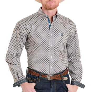 Panhandle Slim® Men's L/S Khaki/Blue Print Button Shirt