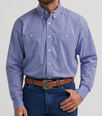 Wrangler® George Strait™ Men's L/S Red Blue Sparks Button Shirt