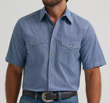 Wrangler 20X® Men's S/S Navy Geo Competition Advanced Comfort Snap Shirt