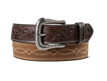 Ariat® Men's Dark Embossed/Medium Brown Boot Stitched Leather Belt