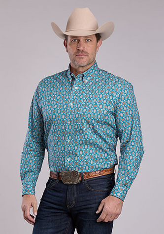 Roper® Men's L/S Turquoise Vintage Paisley Button Shirt
