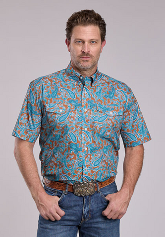 Roper® Men's S/S Turquoise/Rust Desert Spring Paisley Button Shirt