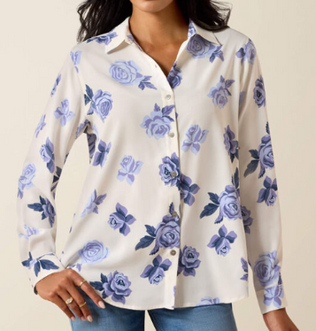 Ariat® Ladies' L/S Roses Are Blue Homestyle Button Shirt