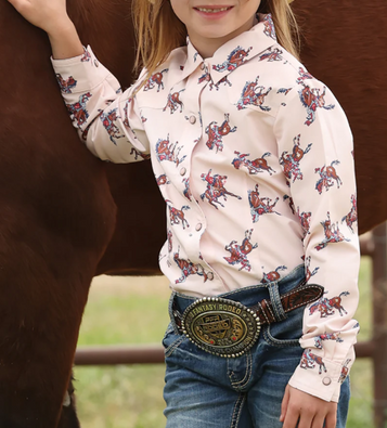Cruel Denim® Girls' L/S Pink Rodeo Print Snap Shirt