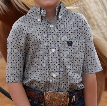 Cinch® Boys' S/S Multicolor Geo Print Button Shirt