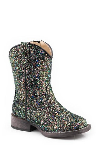 Roper® Toddler Black Glitter Square Toe Boots