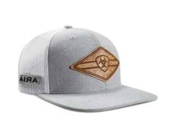 Ariat® Grey/White with Brown Diamond Logo Patch Cap