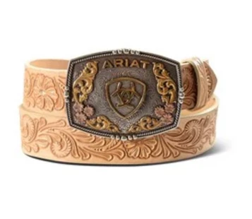 Ariat® Ladies' Tan Tooled Leather/Logo Buckle Belt