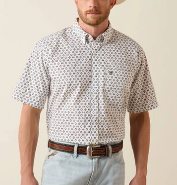 Ariat® Men's S/S White Aztec Print Seton Classic Fit Button Shirt