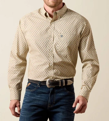 Ariat® Men's L/S Tan/Navy Aztec Print Stu Classic Fit Button Shirt