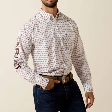 Ariat® Men's L/S White/Red Geo Print Team Dallas Classic Fit Button Shirt