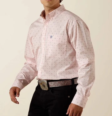 Ariat® Men's L/S Barely Pink Geo Print WF Wally Fitted Button Shirt