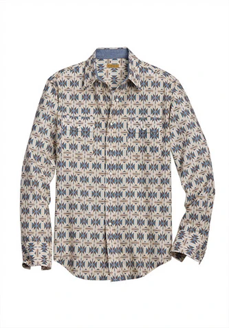 Tin Haul® Men's L/S Cream/Blue Aztec Print Snap Shirt