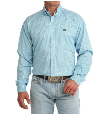 Cinch® Men's L/S Light/Dark Blue Checkered Plaid Button Shirt