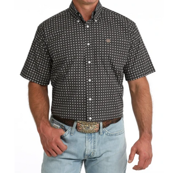 Cinch® Men's S/S Navy/Cream Geo Print Button Shirt