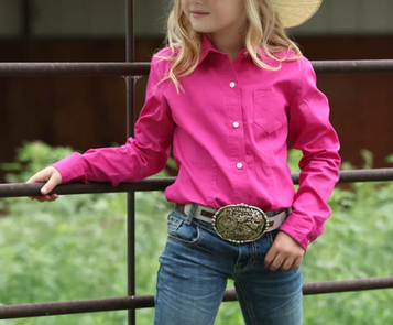 Cruel Denim® Girls' L/S Solid Hot Pink Button Shirt