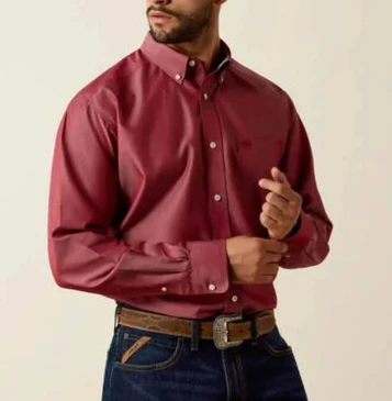 Ariat® Men's L/S Rhubarb WF Pinpoint Oxford Button Shirt