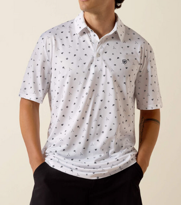 Ariat® Men's S/S White Western Toss Print Polo Shirt