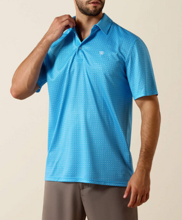 Ariat® Men's S/S Ibiza Blue Geo Print Polo Shirt