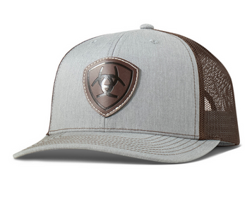 Ariat® Light Grey/Brown Faux Leather Shield Patch Cap