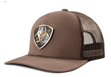 Ariat® Brown with Metal Logo Shield Snapback Cap