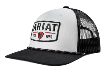 Ariat® White/Black with Brim Rope Est'd 1993 Snapback Cap