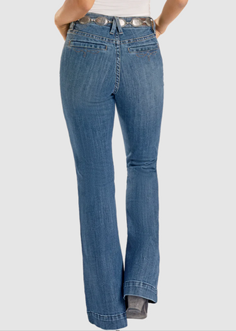 Rock & Roll Denim® Ladies' MR Boot Stitch Welt Pocket Medium Wash Trouser Jeans
