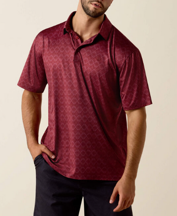 Ariat® Men's S/S Scarlet Heather Southwest Print Polo Shirt