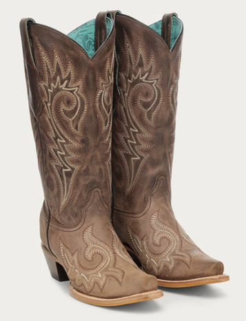 Corral® Ladies' Brown Flames Embroidered Snip Toe Boots