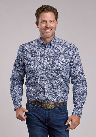 Roper® Men's L/S Blue Windy Paisley Button Shirt