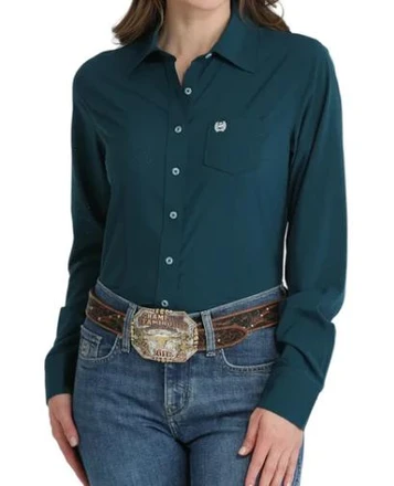 Cinch® Ladies' L/S Solid Teal Air Flow ArenaFlex Button Shirt