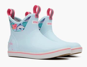 XTRATUF® Ladies' Light Blue/Dolphin Floral Guy Harvey Ankle Deck Boots