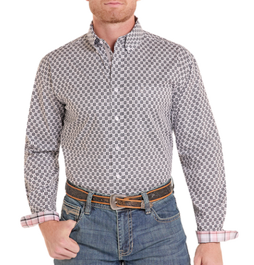Panhandle Slim® Men's L/S Black/White Print Rough Stock Button Shirt