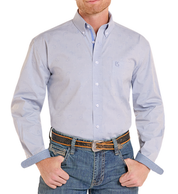 Panhandle Slim® Men's L/S Powder Blue Paisley Rough Stock Button Shirt