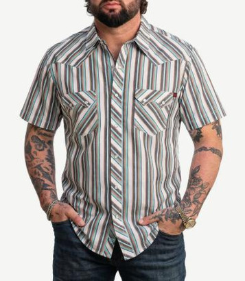 Rock & Roll Denim® Men's S/S Blue Aztec Koe Wetzel x Tek Snap Shirt