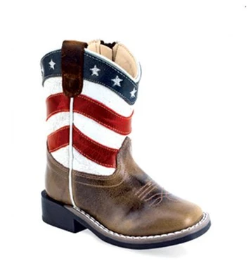 Old West® Infant Brown Square Toe with USA Flag Top Boots