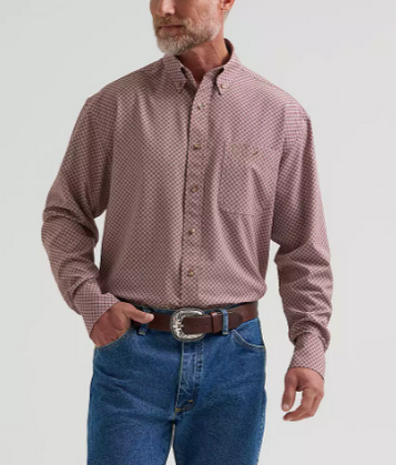 Wrangler® George Strait™ Men's L/S Rust Diamond Print Performance Button Shirt
