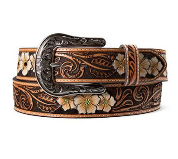 Ariat® Ladies' Brown Floral Embossed Leather Belt