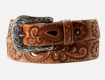 Angel Ranch® Ladies' Tan Floral/Paisley Embossed Cutout Leather Belt