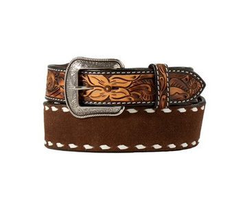 3D Belts® Men's Chocolate Roughout/Tooled BiIllets Leather Belt
