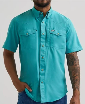 Wrangler ATG® Men's S/S Latigo Bay Turquoise Performance Snap Shirt
