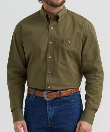 Wrangler® George Strait™ Men's L/S Solid Lichen One Pocket Button Shirt