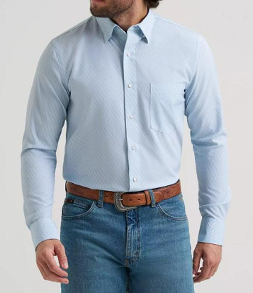 Wrangler® Men's L/S Aqua Hexagon Cody Johnson Performance Button Shirt