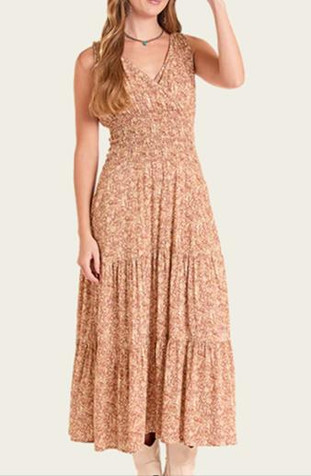 Panhandle Slim® Ladies' Sleeveless Tan Tooled Print Maxi Dress