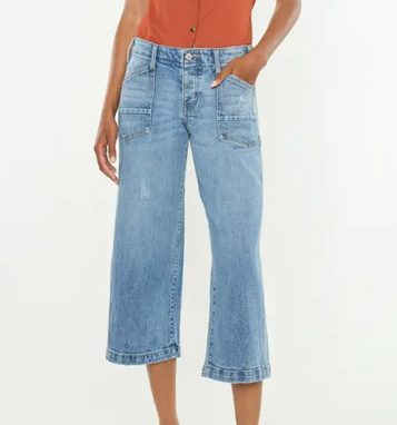 Kan Can USA® Ladies' Mid Rise Wide Leg Denim Culottes