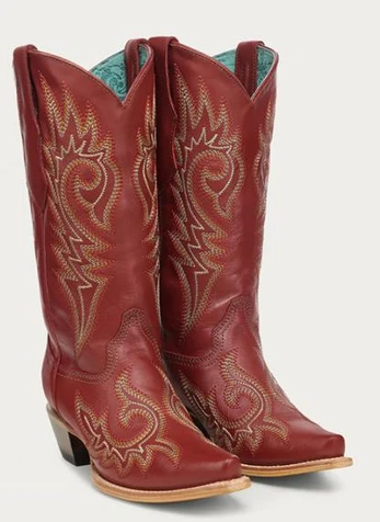 Corral® Ladies' Red Flames Embroidery Snip Toe Boots