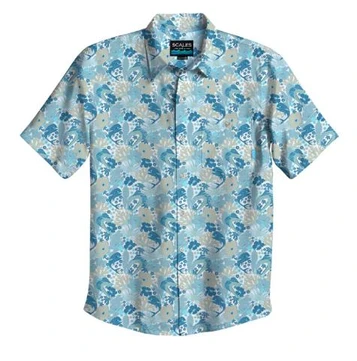 Scales® Men's Blue/Tan Fish Print Pelagic Tango Button Down Shirt