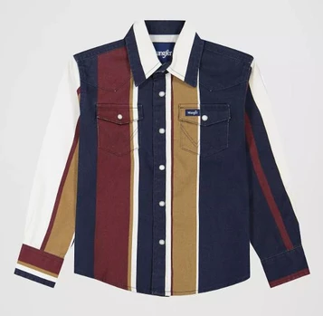 Wrangler® Boys' L/S Midnight Oak Brushpopper Striped Snap Shirt