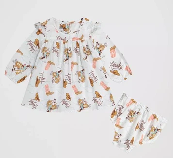 Wrangler® Little Girls' L/S White/Western Print Dress